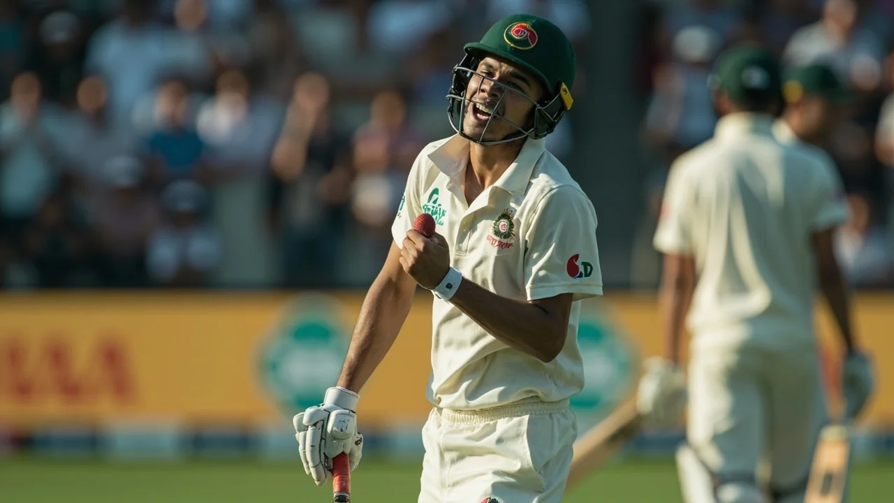 Tight sideline frame of a pace bowler running through to deliver with the batsman waiting at the crease